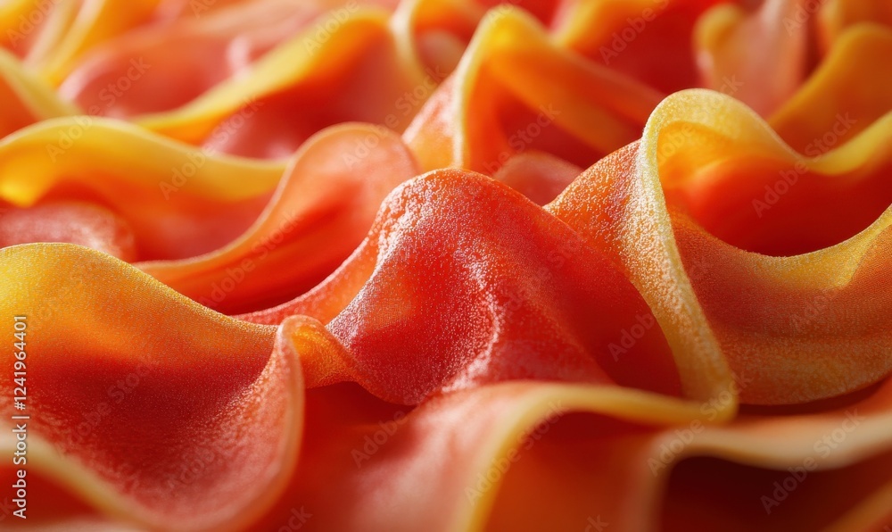 Poster dynamic red and orange fabric folds resembling flowing lava, creating a sense of warmth and energy.