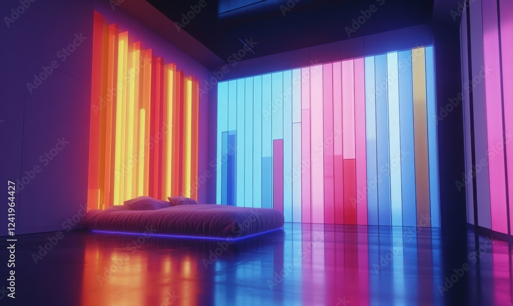 Poster dynamic stock chart illuminated by vibrant colors, displaying fluctuating financial trends in a slee