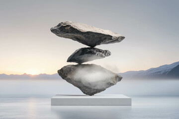 Minimalistic Raw Stone Pedestal Showcasing Free Form Design in an Expansive Landscape