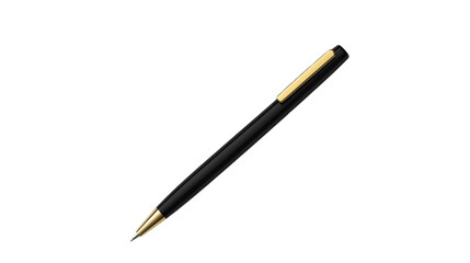 A modern sleek pen with a gold clip, placed on a white surface with its cap off. Transparent background


