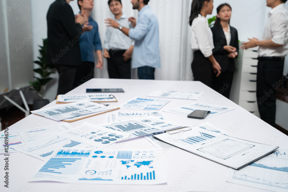 Aufkleber business intelligence and analyzed financial data visualized on papers with blur background of analy