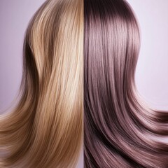 Comparison of damaged dull hair and shiny healthy hair strands highlighting the differences in texture and appearance. Generative AI