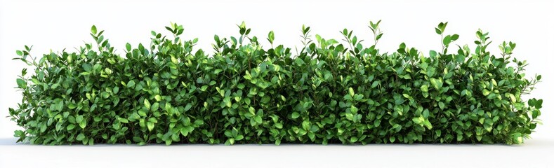 Lush green hedge isolated, white background, landscaping