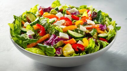 Fresh Colorful Salad with Vegetables and Cheese in a Bowl