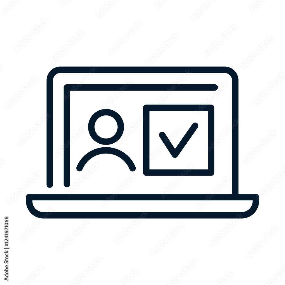 Poster laptop screen with personal profile photo and check mark. concept of candidate verification, personn