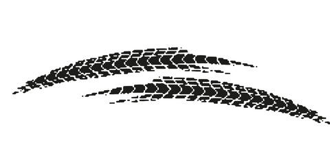 Grunge tire track. Tire tread or wheel braking track. Car and motorcycle tread pattern. Dirty grunge texture of wheel. Vector illustration.