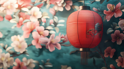 A red lantern set against a floral backdrop, symbolizing cultural festivals and holiday celebrations, crafted for promoting traditional events. Cultural Festivals & Rituals. Illustration