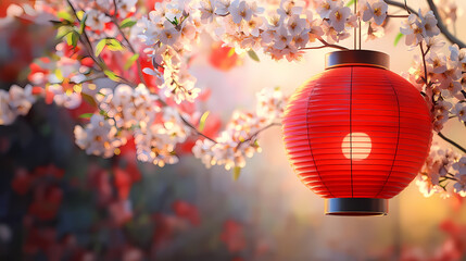 A red lantern set against a floral backdrop, symbolizing cultural festivals and holiday celebrations, crafted for promoting traditional events. Cultural Festivals & Rituals. Illustration