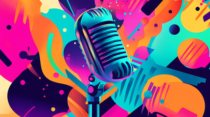 Abstract design poster for a karaoke microphone event. open mic festival poster, singer party poster, night show poster, or comedy club poster. Cultural Festivals & Rituals. Illustration