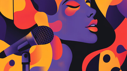 Abstract design poster for a karaoke microphone event. open mic festival poster, singer party poster, night show poster, or comedy club poster. Cultural Festivals & Rituals. Illustration