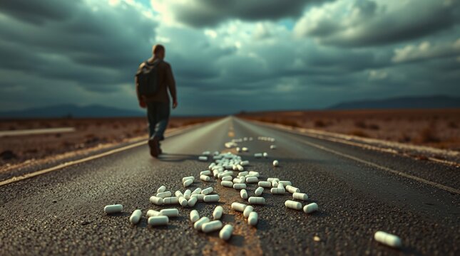 A conceptual image illustrating the struggle and triumph of breaking free from opioid and prescription drug addiction, symbolizing the path to recovery and freedom.