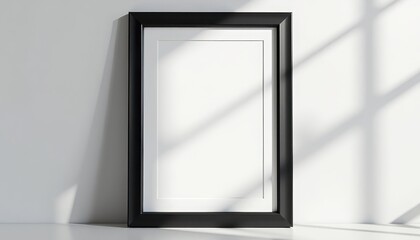 Sleek Modern Frame on Glossy Black Background Against White Wall