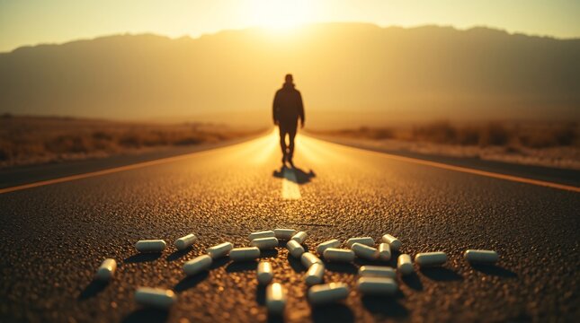 A conceptual image illustrating the struggle and triumph of breaking free from opioid and prescription drug addiction, symbolizing the path to recovery and freedom.