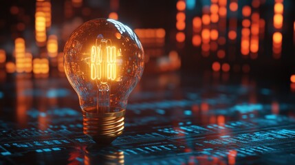 Strategy business planning ideas for investment and financial. glowing light bulb with futuristic graphic icon.