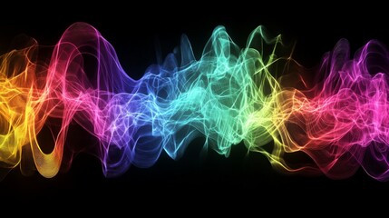 Colorful Abstract Wave Patterns on Black Background for Design Use