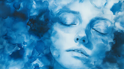 Ethereal watercolor portrait exploring mystical femininity and emotional depth. Emotional Contrast. Illustration