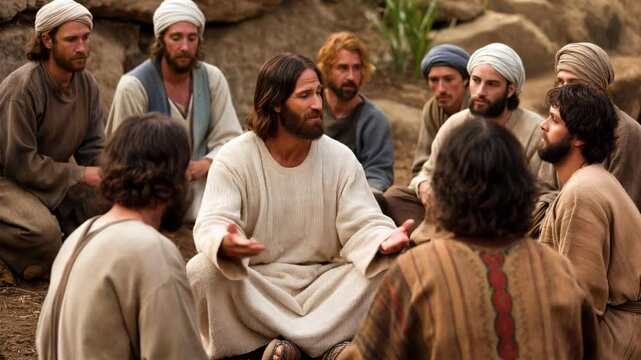 Jesus talking to his disciples	