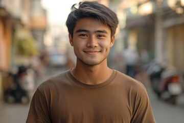 Fototapeta premium Young Thai Man Smiling on Street