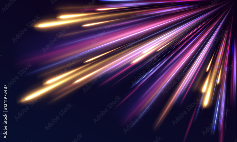 Poster laser beams luminous abstract sparkling isolated on a transparent background. panoramic high speed t