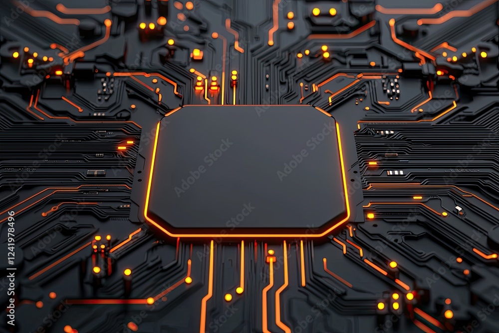 Poster a close-up view of a circuit board featuring intricate connections and glowing lights, emphasizing t