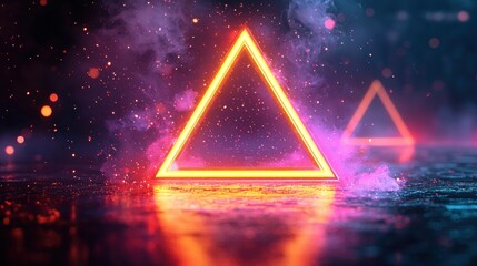Glowing Neon Triangle, Smoke, Studio, Abstract Background, Design