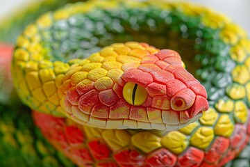 Obraz premium Primer plano de una serpiente de colores brillantes, retrato de una serpiente venenosa multicolor