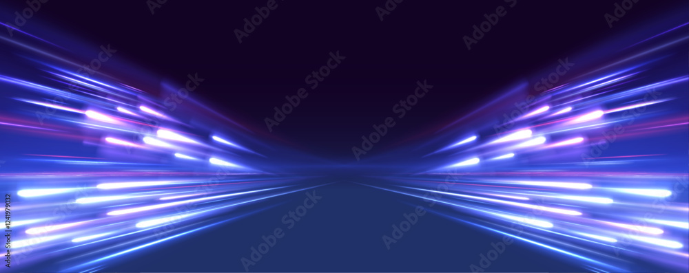 Poster panoramic high speed technology concept, light abstract background. image of speed motion on the roa