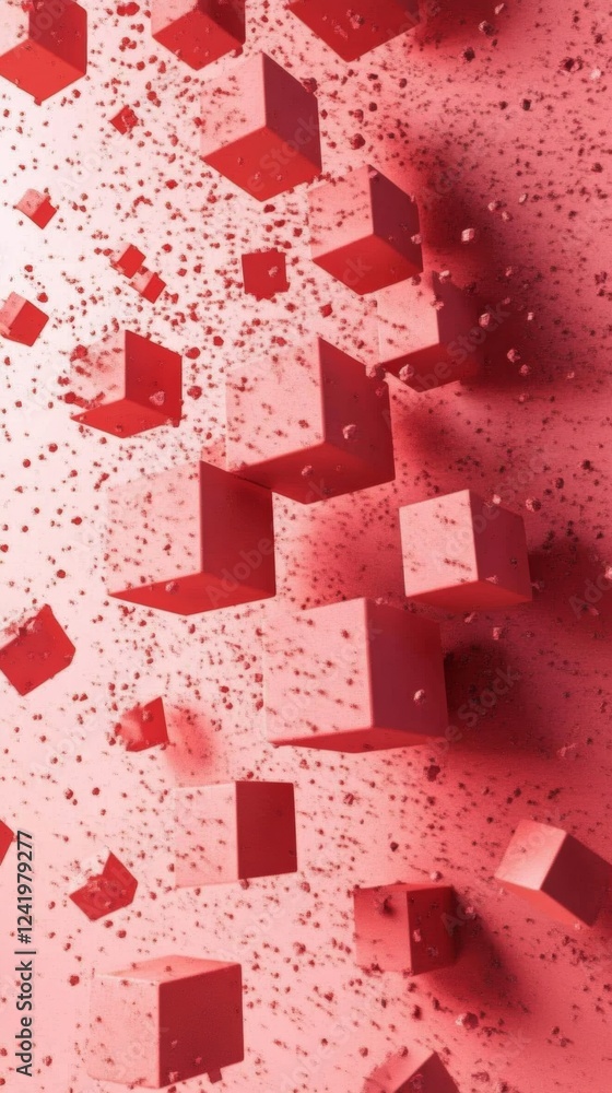 Poster modern chaotic background design featuring floating geometric shapes with a pink color palette ideal