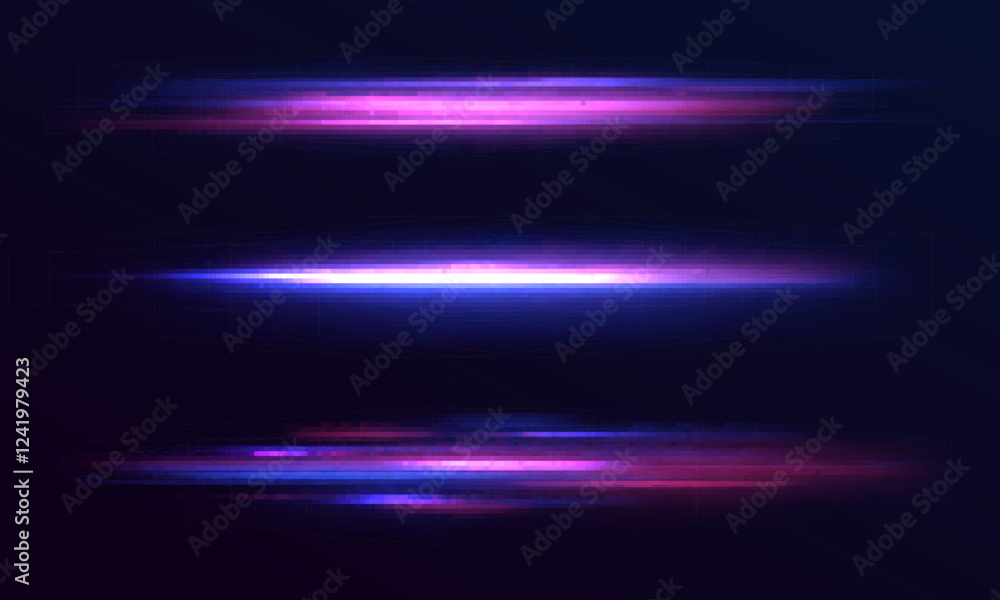 Poster abstract fire flare traces, glowing neon red and blue lines, and particle motion effects combined wi