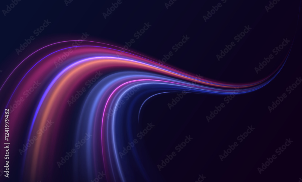 Poster an abstract composition of neon lights in motion, showcasing flowing energy in vibrant colors. explo