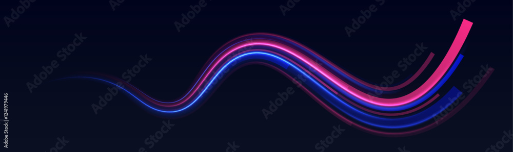 Poster futuristic light motion effects on a black background, showcasing fast-moving neon stripes and creat