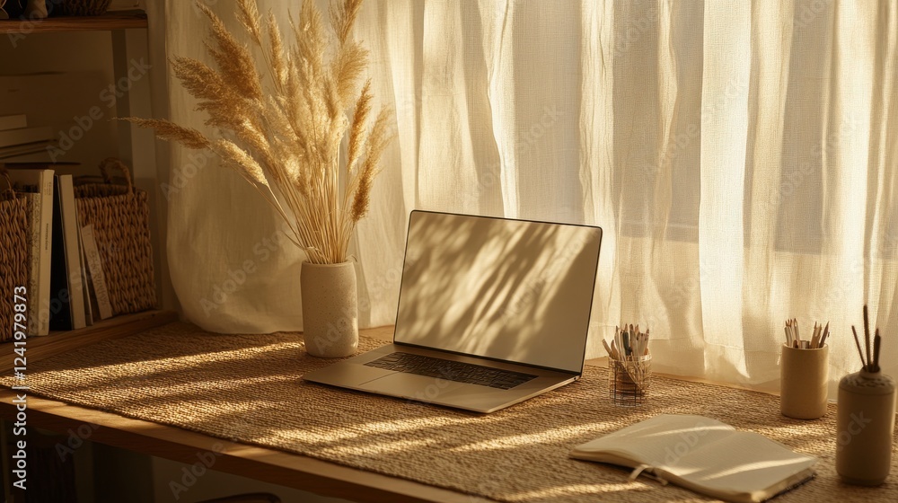 Poster minimalist workspace with soft lighting and simple background
