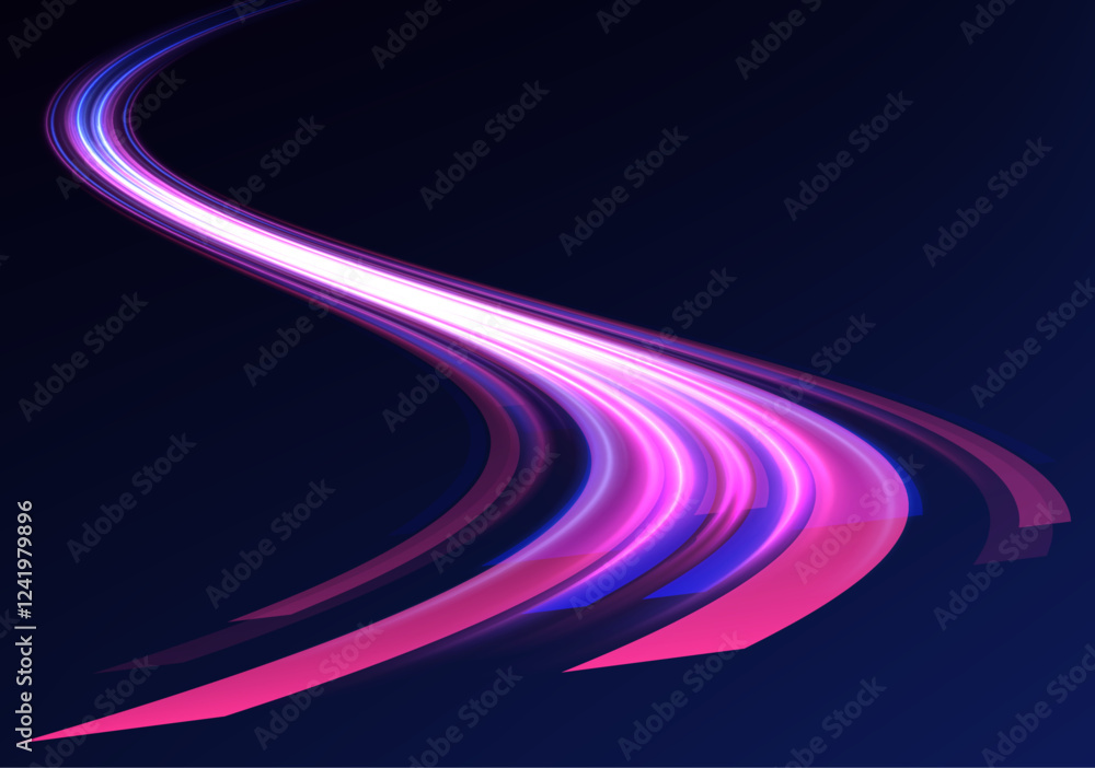 Poster The design reflects the concept of big data traffic streams. This graphic showcases the flow of high-speed data traffic, illuminated by neon light and dynamic light traces. 	