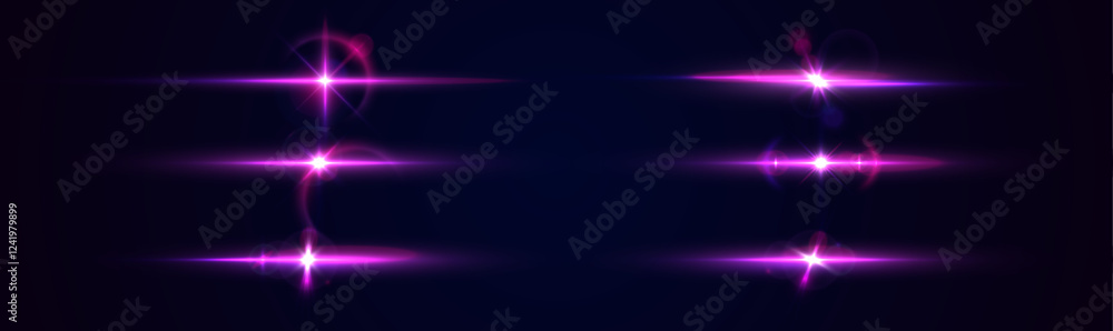 Poster Laser beams, horizontal light rays. Particle motion effect. Magic of moving fast lines. Png special effect, speed line. Glowing flare spark and flash lights, luminous trail.	