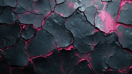 Abstract Cracked Dark Surface with Pink Veins