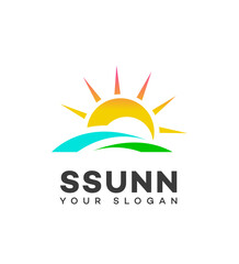 Sunrise Landscape Logo Design Sun, Nature, Green, Energy, Summer