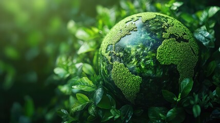 Eco-Friendly Green Planet in Space for Environmental Awareness with Copy Space for Creative Text and Sustainable Themes