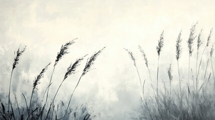 Fototapeta premium Serene Textured Tall Grasses on Soft White Background