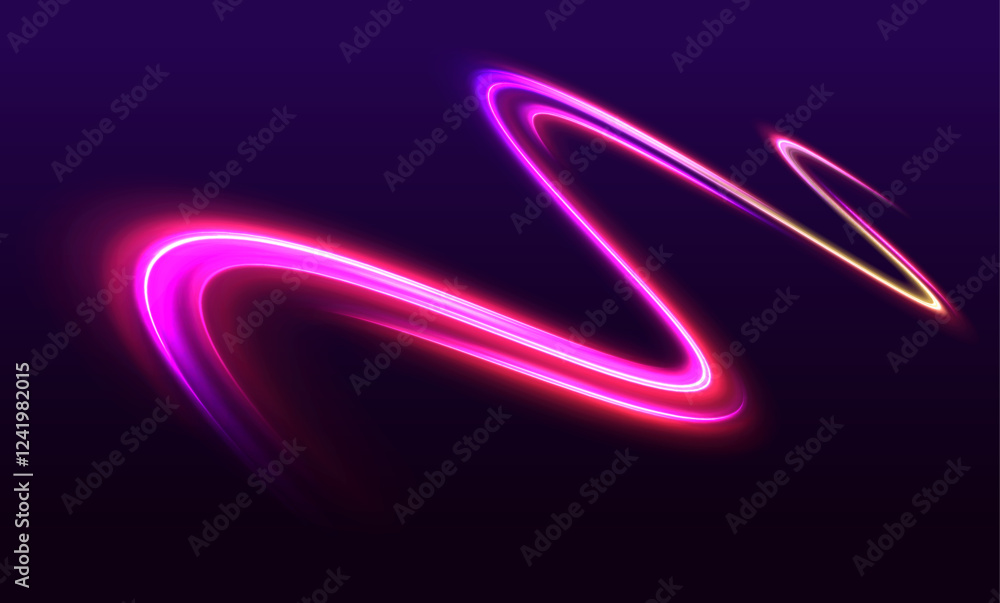 Poster 	
Lines in the shape of a comet against a dark background. Vortex streams of neon light. Glitter sparkle star trail, light effect, abstract waves flow vector illustration.	
