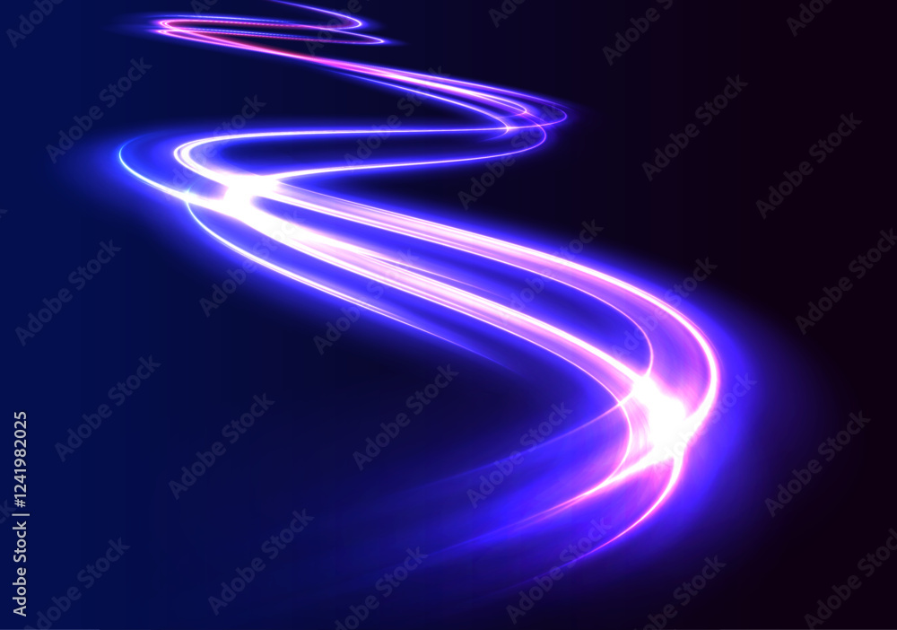 Poster image with the effect of high-speed movement on the road. abstract fire flare trace lens flares. exp