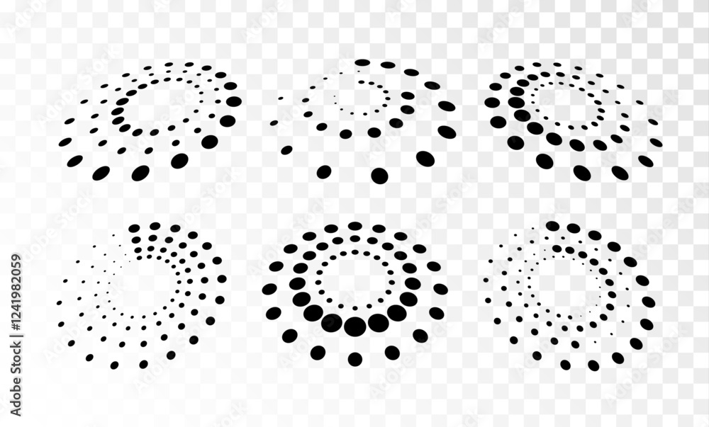 Aufkleber Circle dotted speed lines. Abstract round halftone circle frames, rotating dotted circle shapes. Big collection of round Logos.	