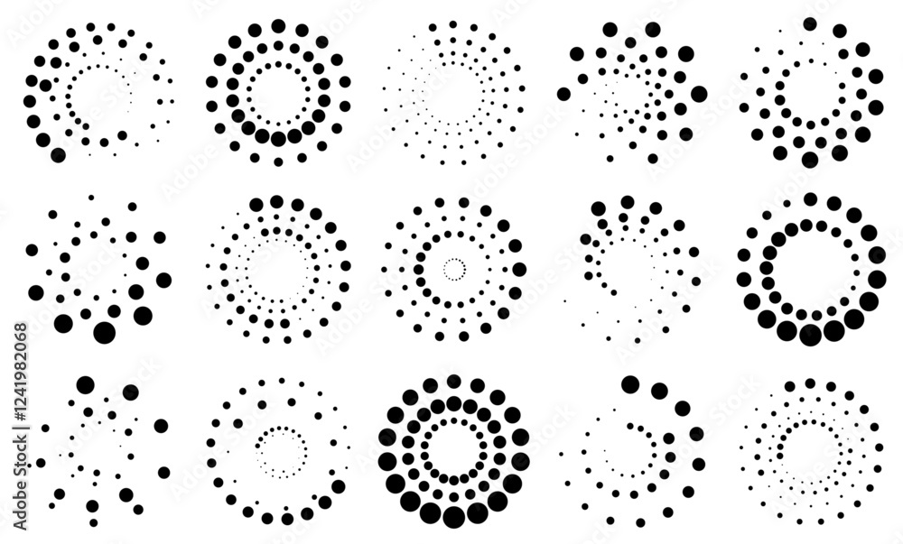 Fototapete Abstract circle with lines as a spiral or propeller. Circle dotted speed lines. Abstract round halftone circle frames, rotating dotted circle shapes. Halftone circular dotted frames set.	
