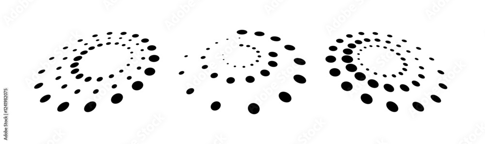 Poster Big collection of round Logos. Abstract circle with lines as a spiral or propeller. Round dotted pattern geometric background.Abstract round halftone circle frames, rotating dotted circle shapes.	