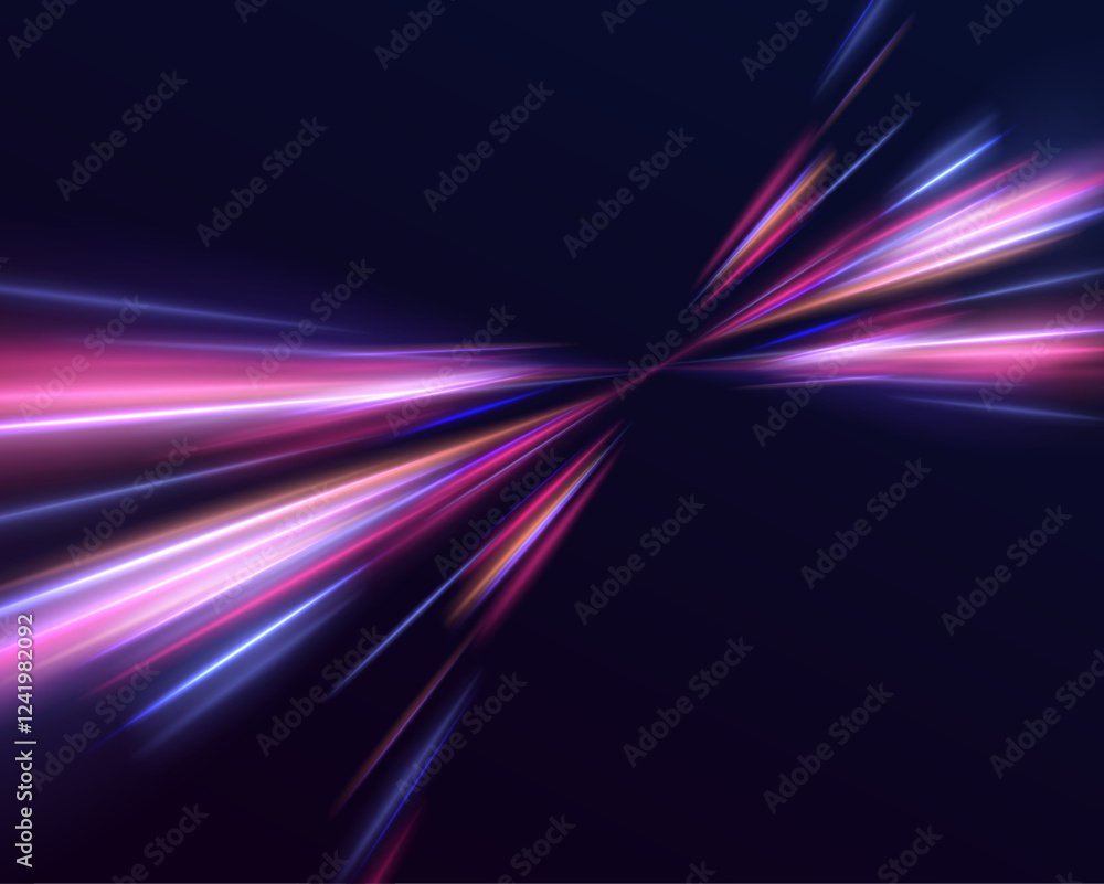 Poster bright glowing line of new technologies on dark background in neon colors. ponomatic neon vector ill