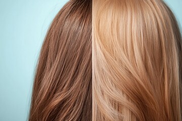 Compare the effects of damage on hair strands, showcasing dull versus shiny and healthy appearance for clarity. Generative AI