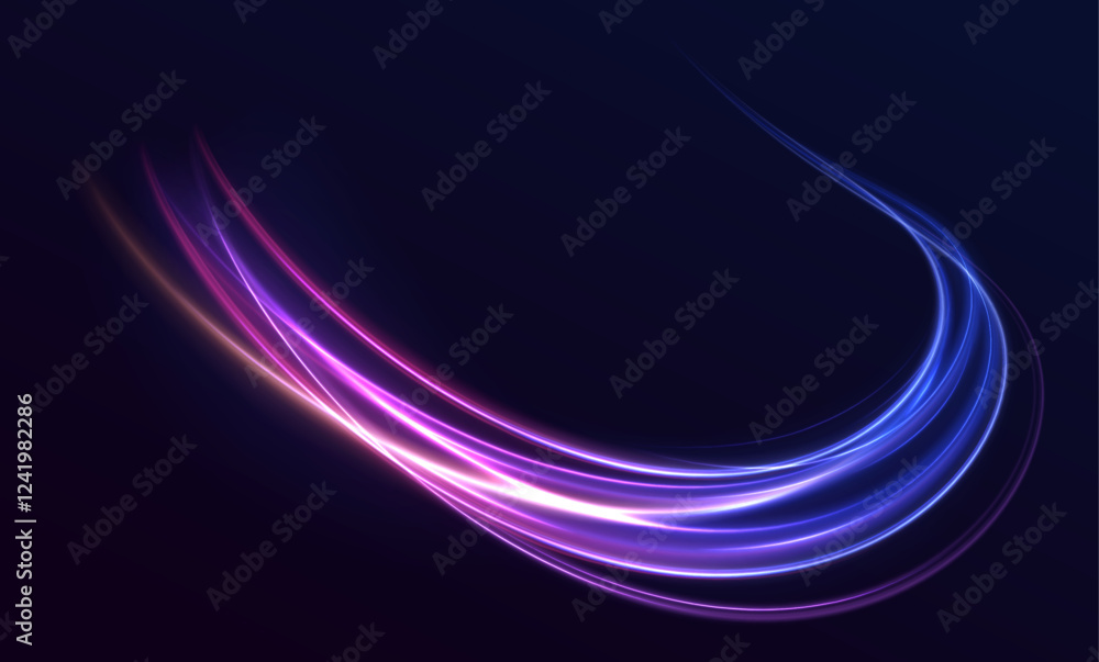 Poster vector dark blue abstract background with ultraviolet neon glow, blurry light lines, waves. light tr