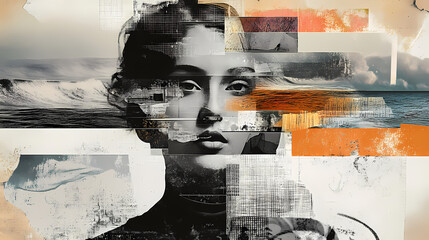 A layered collage combining vintage photographs with abstract elements creates a nostalgic atmosphere evoking memories and history. Emotional Contrast. Illustration