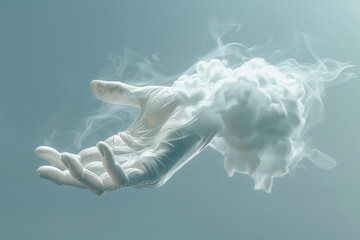 Creating ethereal clouds with an outstretched hand surreal art dreamy atmosphere