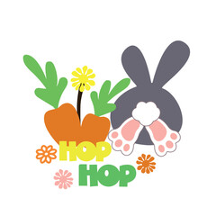 Easter banner with bunny, carrots and flowers. Easter Bunny Cute Vector illustration.