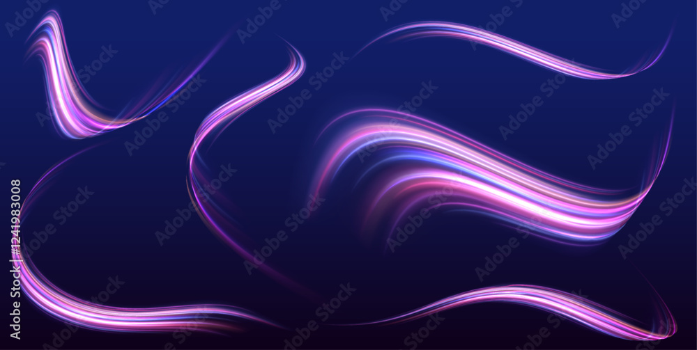 Aufkleber set of glowing speed spirals on dark background for your neon design. abstract vector fire circles, 
